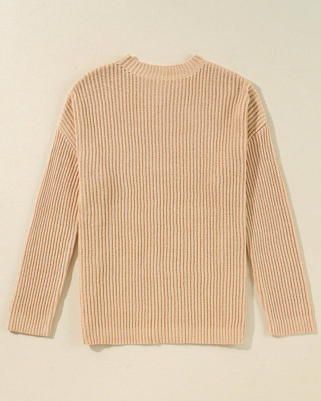 Apricot Plain Side Slits Oversized Sweater - Sleekdenim.com