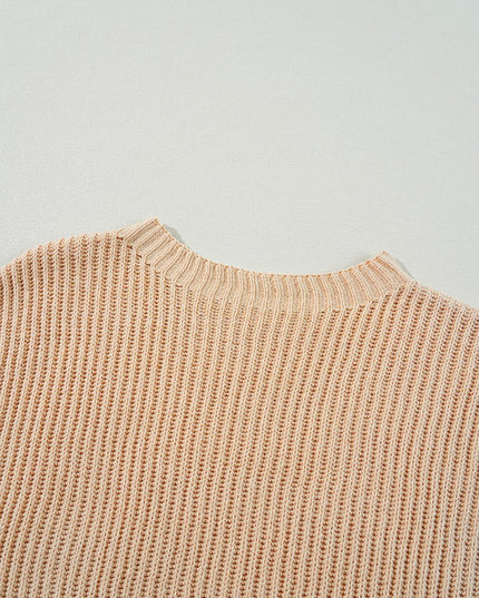 Apricot Plain Side Slits Oversized Sweater - Sleekdenim.com