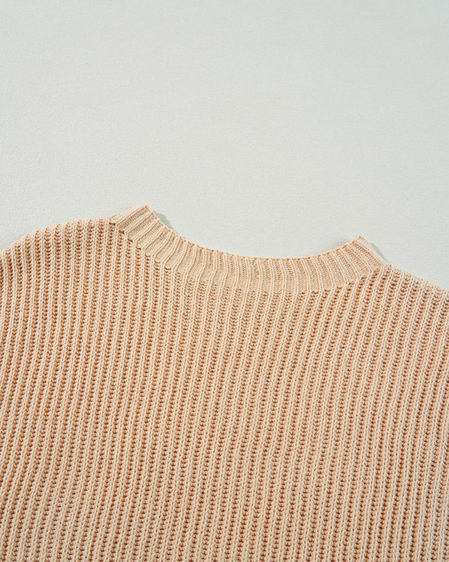 Apricot Plain Side Slits Oversized Sweater - Sleekdenim.com