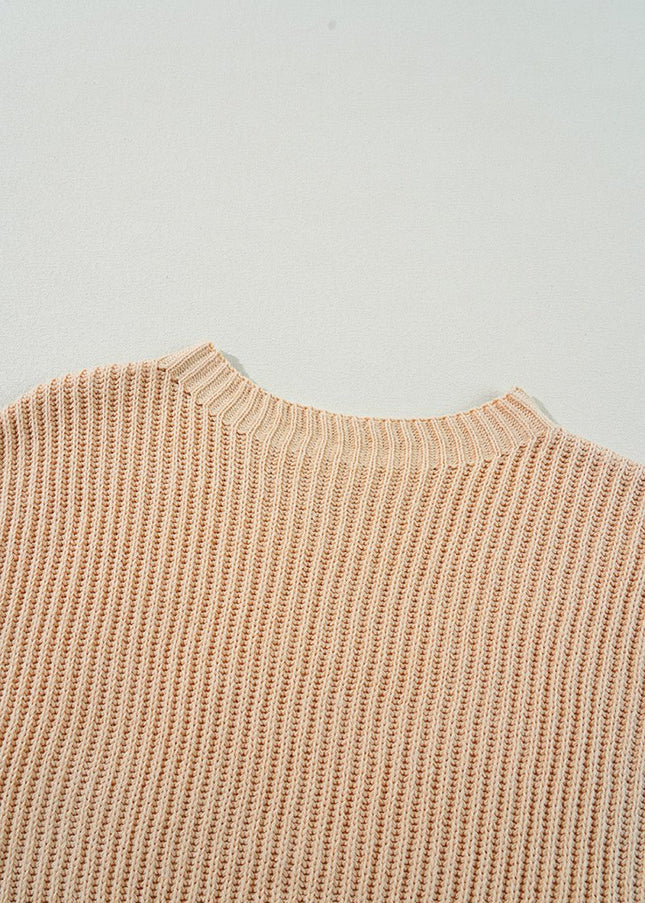 Apricot Plain Side Slits Oversized Sweater - Sleekdenim.com