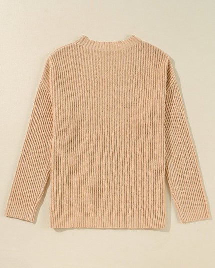 Apricot Plain Side Slits Oversized Sweater - Sleekdenim.com