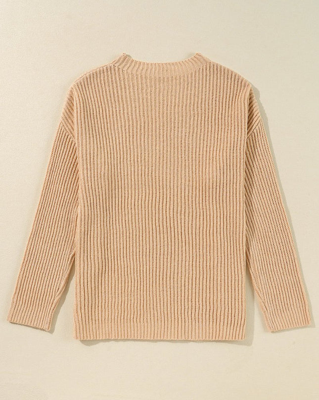 Apricot Plain Side Slits Oversized Sweater - Sleekdenim.com