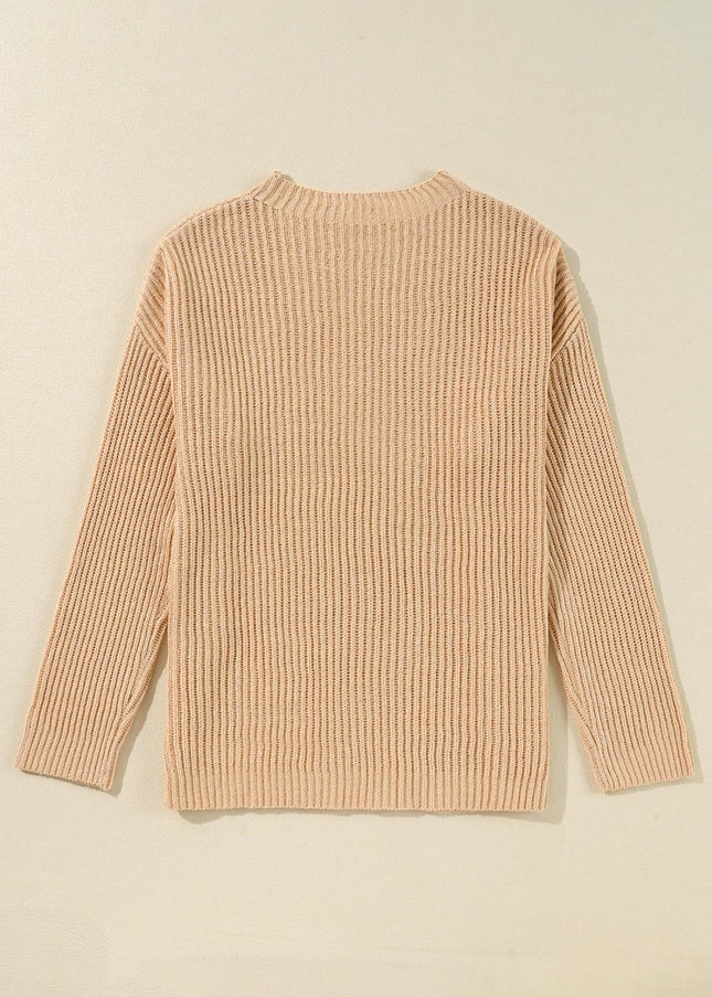 Apricot Plain Side Slits Oversized Sweater - Sleekdenim.com