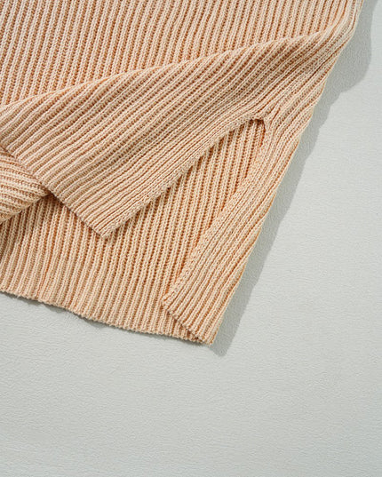 Apricot Plain Side Slits Oversized Sweater - Sleekdenim.com