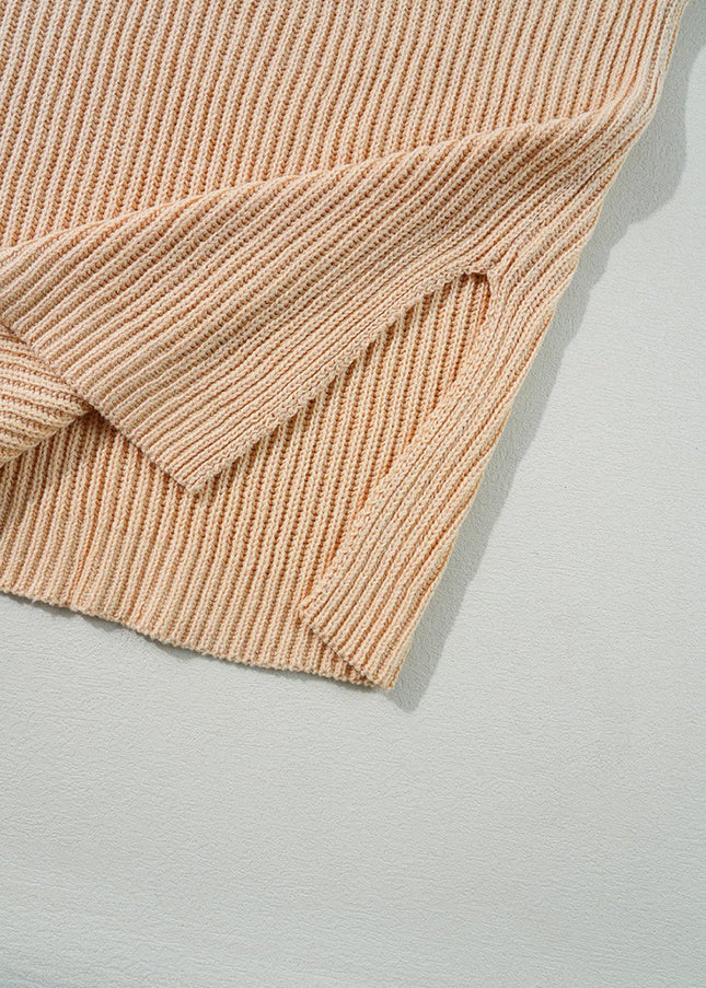 Apricot Plain Side Slits Oversized Sweater - Sleekdenim.com