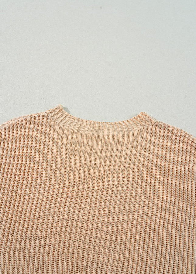 Apricot Plain Side Slits Oversized Sweater - Sleekdenim.com