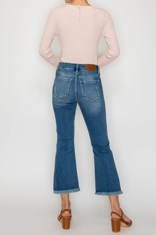 Artemis Vintage AT1018FLMT - ECO FRIENDLY CORSET CROP FLARE JEANS - Sleekdenim.com