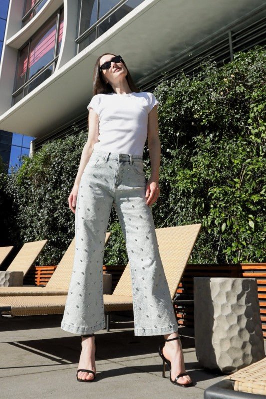 Artemis Vintage AT2073PZAC Jewel Embellished High Rise Cropped Pal - Sleekdenim.com