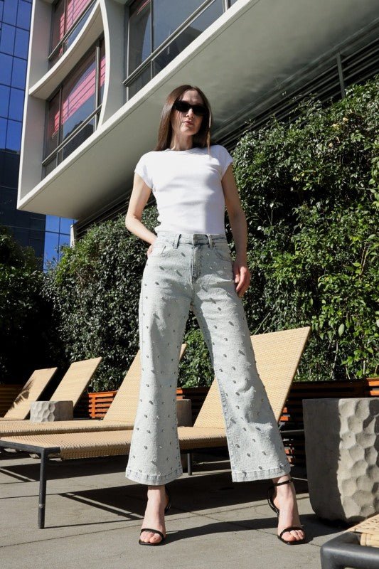 Artemis Vintage AT2073PZAC Jewel Embellished High Rise Cropped Pal - Sleekdenim.com