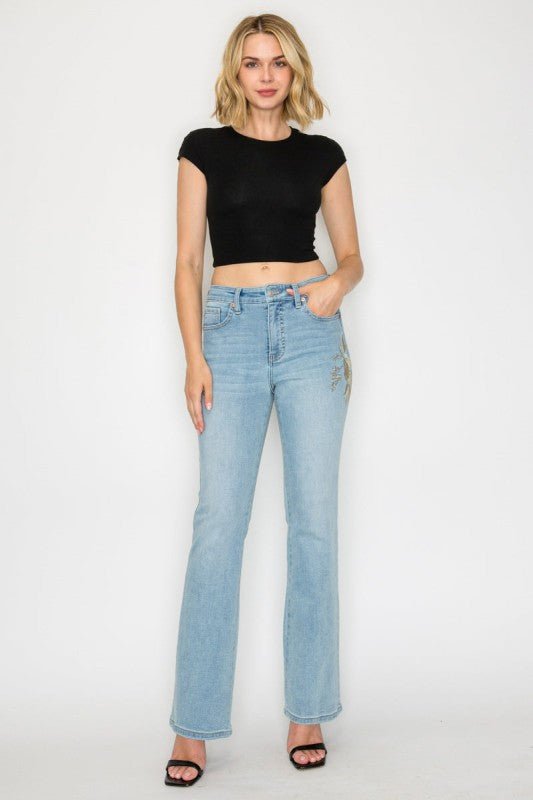 Artemis Vintage HIGH RISE EMBROIDERED MODERN BOOTCUT JEANS - Sleekdenim.com