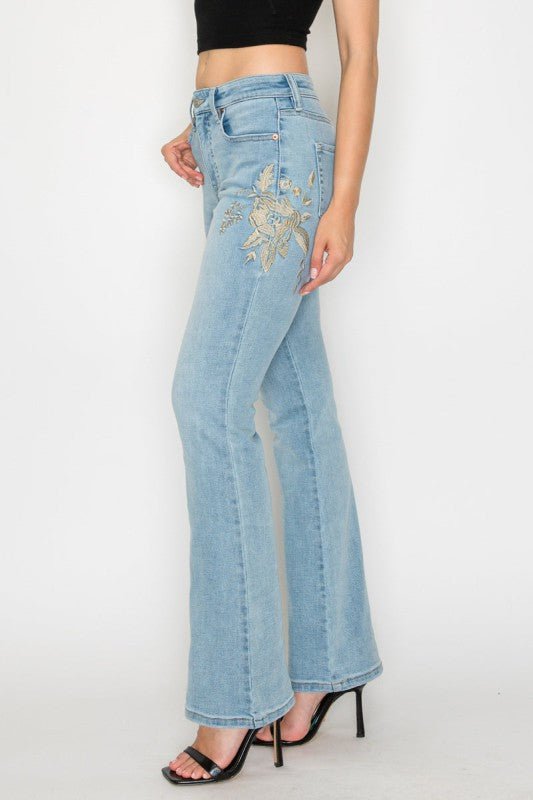 Artemis Vintage HIGH RISE EMBROIDERED MODERN BOOTCUT JEANS - Sleekdenim.com