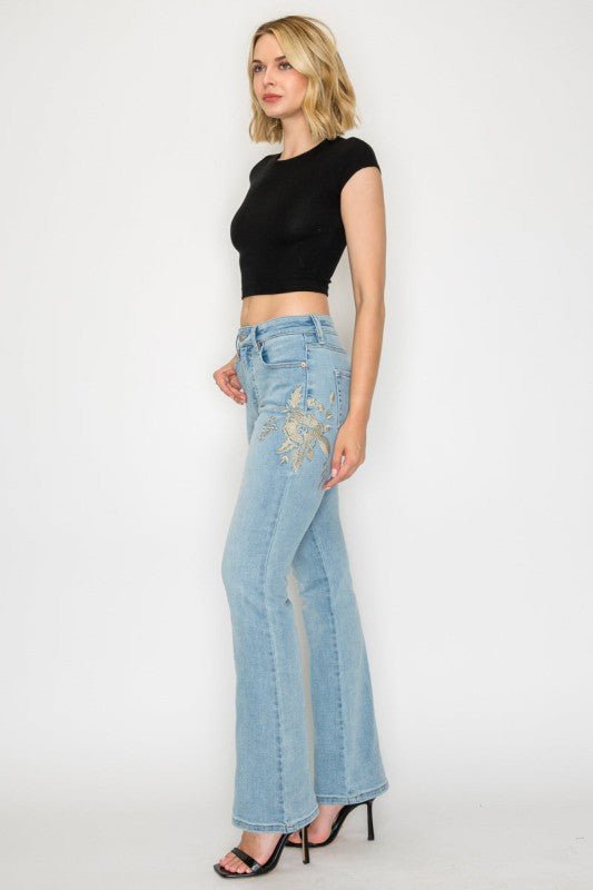 Artemis Vintage HIGH RISE EMBROIDERED MODERN BOOTCUT JEANS - Sleekdenim.com