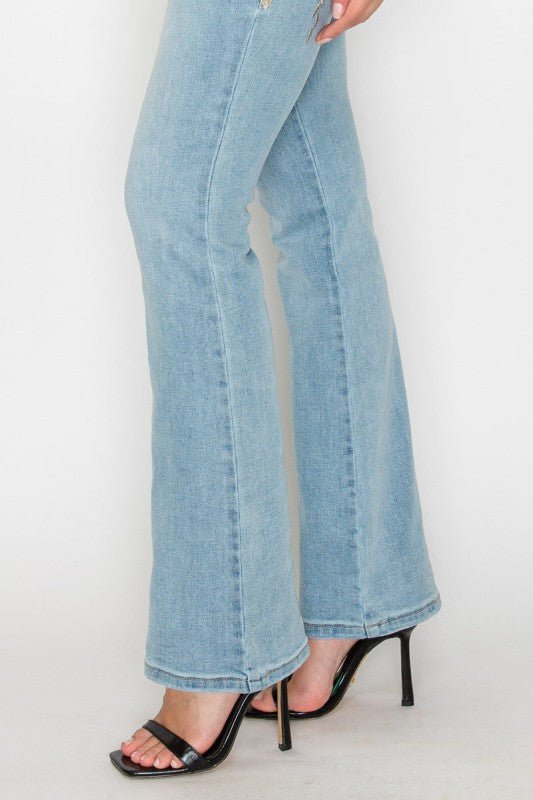 Artemis Vintage HIGH RISE EMBROIDERED MODERN BOOTCUT JEANS - Sleekdenim.com