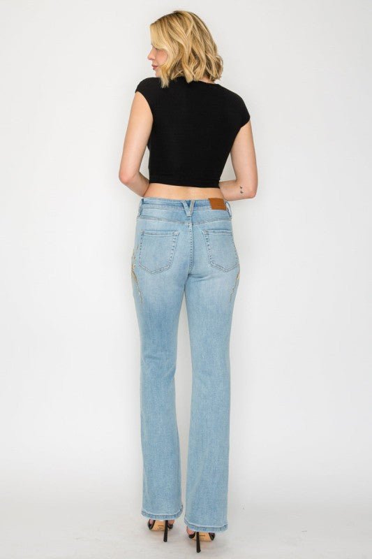 Artemis Vintage HIGH RISE EMBROIDERED MODERN BOOTCUT JEANS - Sleekdenim.com