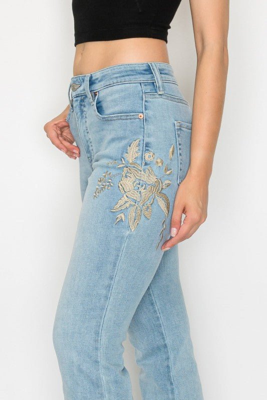 Artemis Vintage HIGH RISE EMBROIDERED MODERN BOOTCUT JEANS - Sleekdenim.com