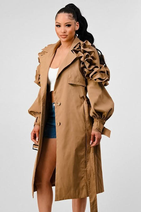 ATHINA FALL TRANSTION FLORAL SLEEVE TRENCH COAT - Sleekdenim.com