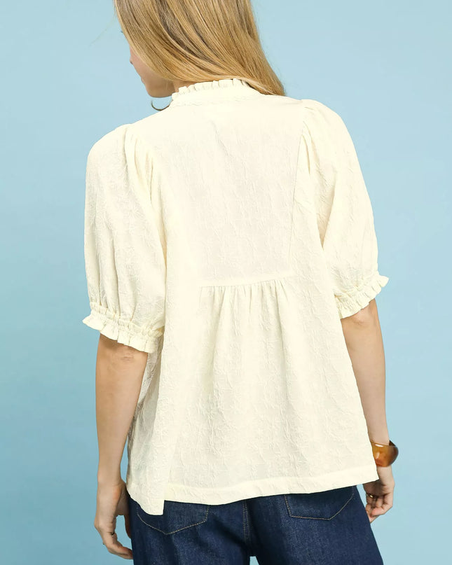 Umgee Textured Smocked Peasant Top - Sleekdenim.com