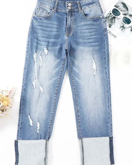 High Waist Distressed Straight Leg Jeans - Sleekdenim.com