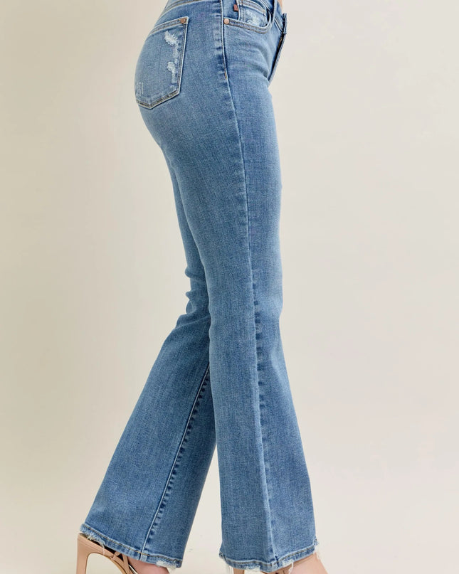 Judy Blue Full Size Mid Rise Wash Destroy Hem Bootcut Jeans Plus Size - Sleekdenim.com