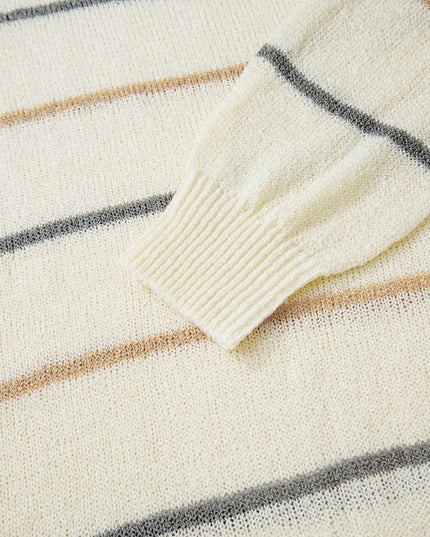 Stripe Ribbed Trim Drop Shoulder Sweater - Sleekdenim.com