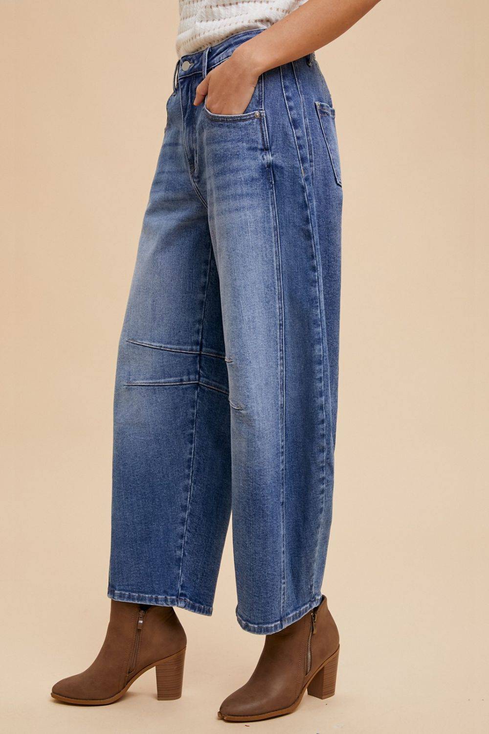 Annie Wear Mid Rise Barrel Leg Jeans with Pockets | Sleekdenim.com