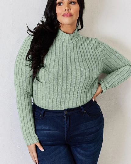 Basic Bae Full Size Ribbed Mock Neck Long Sleeve T-Shirt - Trendsi