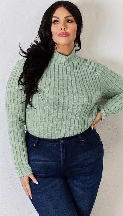 Basic Bae Full Size Ribbed Mock Neck Long Sleeve T-Shirt - Trendsi