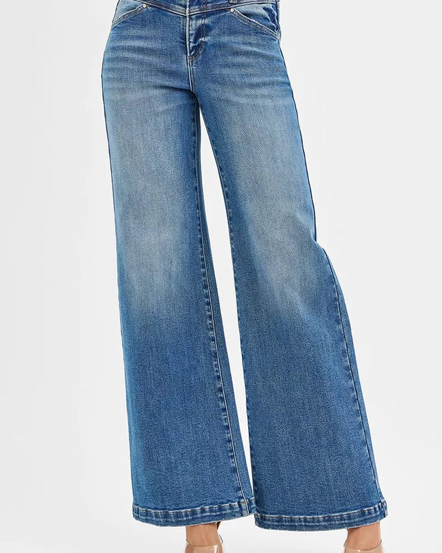 RISEN High Rise Wide Leg Jenas with Front Yoke and Heart Back Pocket - Sleekdenim.com
