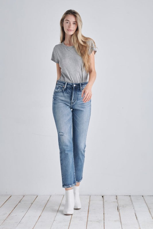 AT1088STM High Rise Stretch Ankle Straight Jeans - Sleekdenim.com