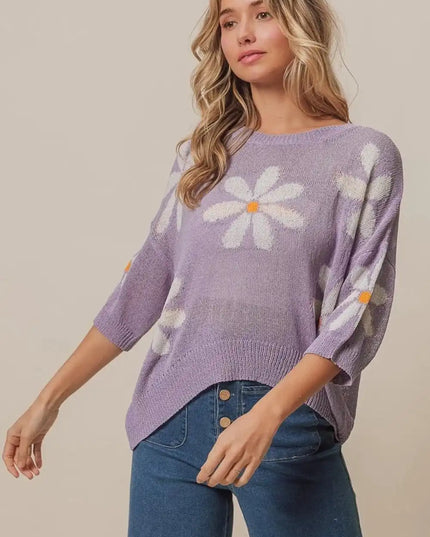BiBi Floral Pattern Slit Sweater - Sleekdenim.com