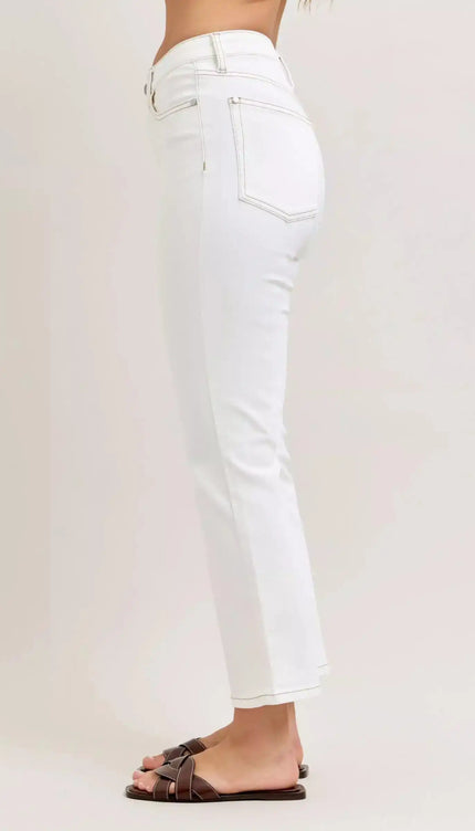 Judy Blue Contrast Stitching Cropped Flare Perfect White Jeans 881080 - Sleekdenim.com