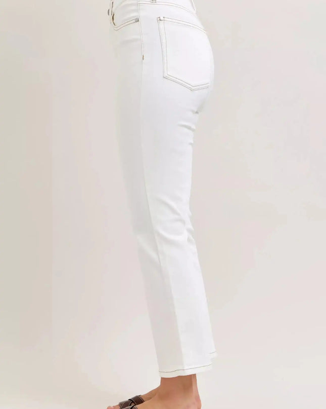 Judy Blue Contrast Stitching Cropped Flare Jeans - Sleekdenim.com