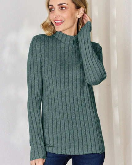 Basic Bae Full Size Ribbed Mock Neck Long Sleeve T-Shirt - Trendsi