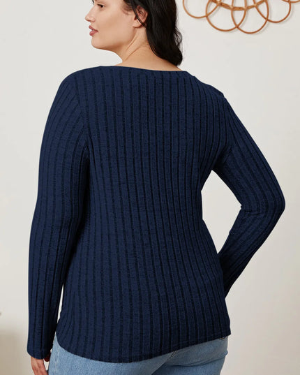 Basic Bae Full Size Ribbed V-Neck Long Sleeve T-Shirt - Sleekdenim.com