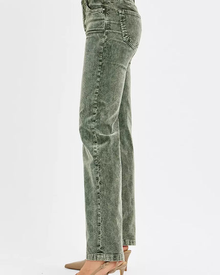 RISEN Tummy Control Mid Rise Straight Leg Corduroy Pants - Sleekdenim.com
