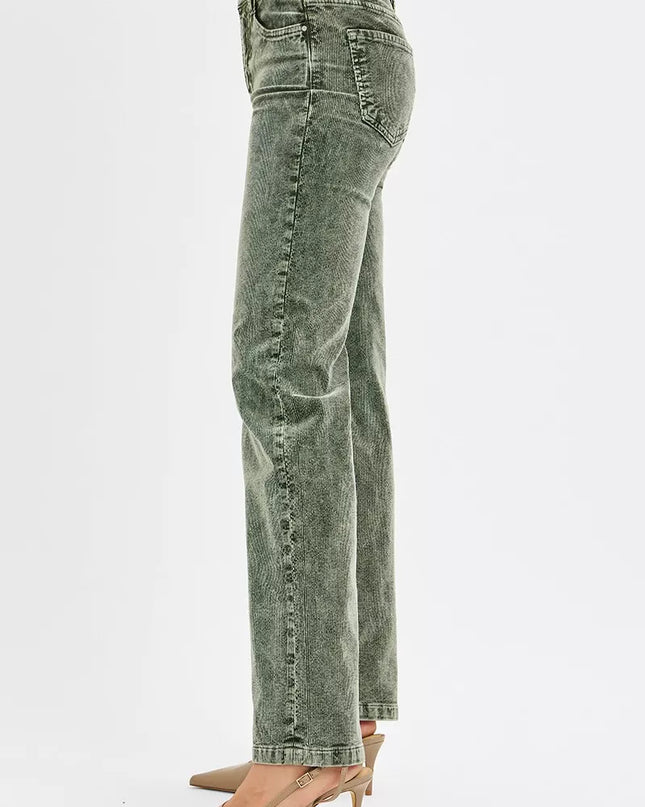 RISEN Tummy Control Mid Rise Straight Leg Corduroy Pants - Sleekdenim.com