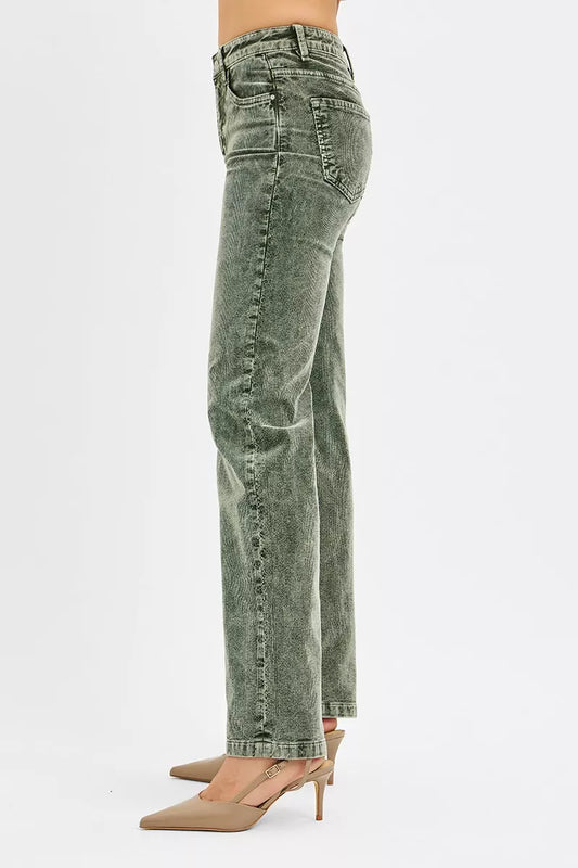 RISEN Tummy Control Mid Rise Straight Leg Corduroy Pants - Sleekdenim.com