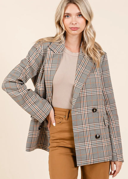 Mittoshop Plaid Double Breasted Relaxed Fit Blazer - Sleekdenim.com