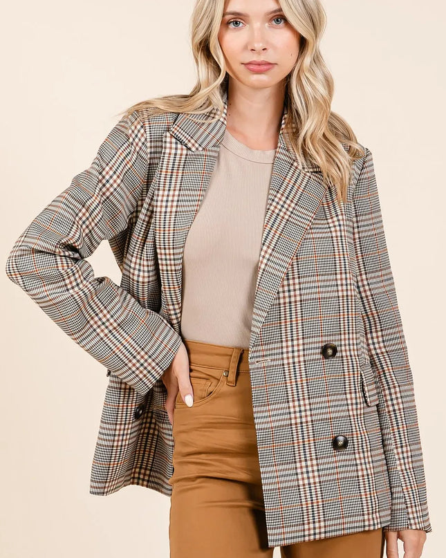 Mittoshop Plaid Double Breasted Relaxed Fit Blazer - Sleekdenim.com