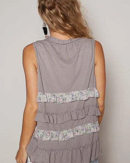 POL Ruffled Open Front Sleeveless Cardigan - Sleekdenim.com