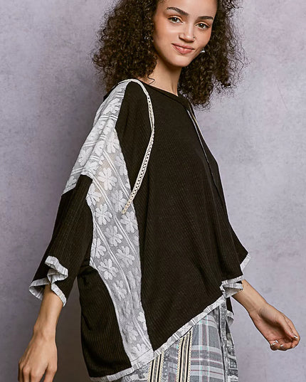 POL Short Sleeve Hoodie Top with Lace Detail - Sleekdenim.com