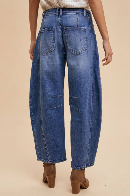 Annie Wear Mid Rise Barrel Leg Jeans with Pockets | Sleekdenim.com