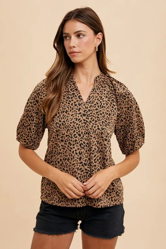 Annie Wear Animal Print Knit Volume Sleeve Blouse - Sleekdenim.com