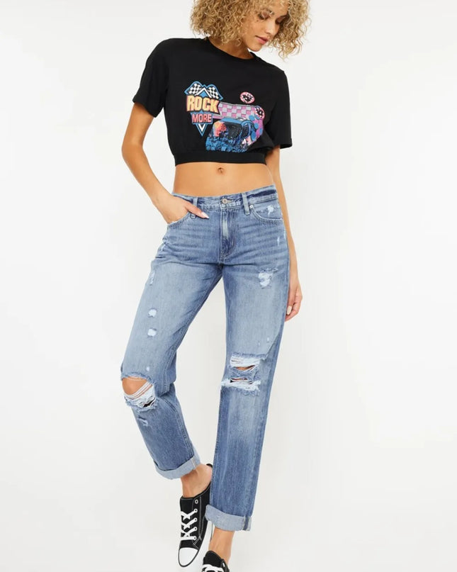 Kancan Mid Rise Distressed Straight Jeans - Sleekdenim.com