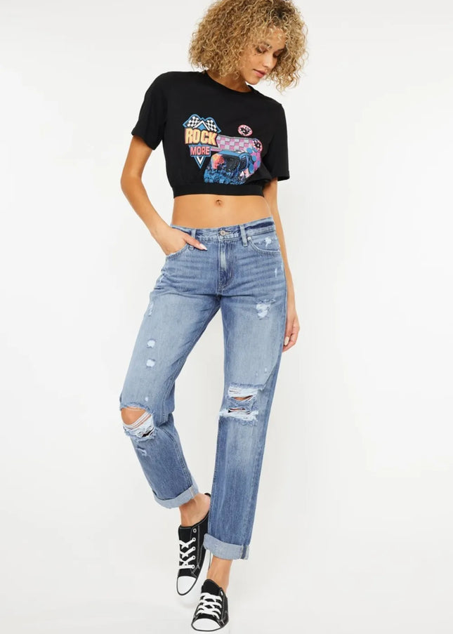 Kancan Mid Rise Distressed Straight Jeans - Sleekdenim.com