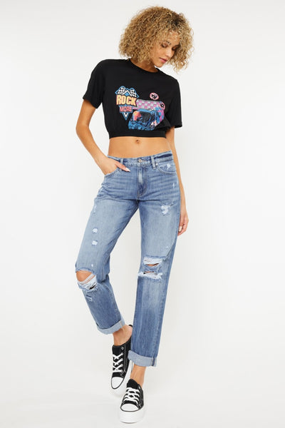 Kancan Mid Rise Distressed Straight Jeans - Sleekdenim.com