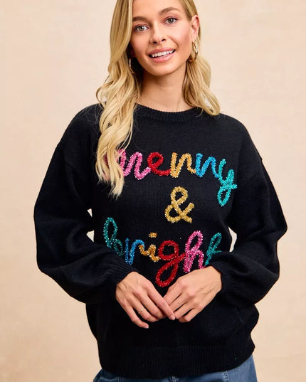 BiBi Tinsel Lettering Christmas Sweater - Sleekdenim.com