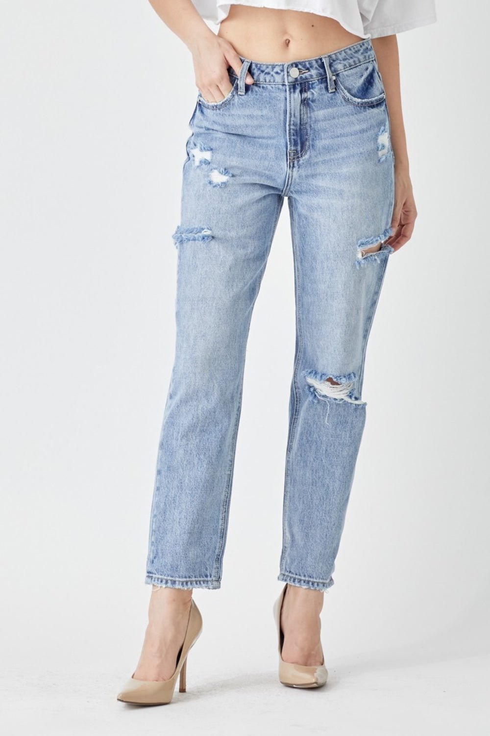 RISEN Distressed Slim Cropped Jeans | Sleekdenim.com