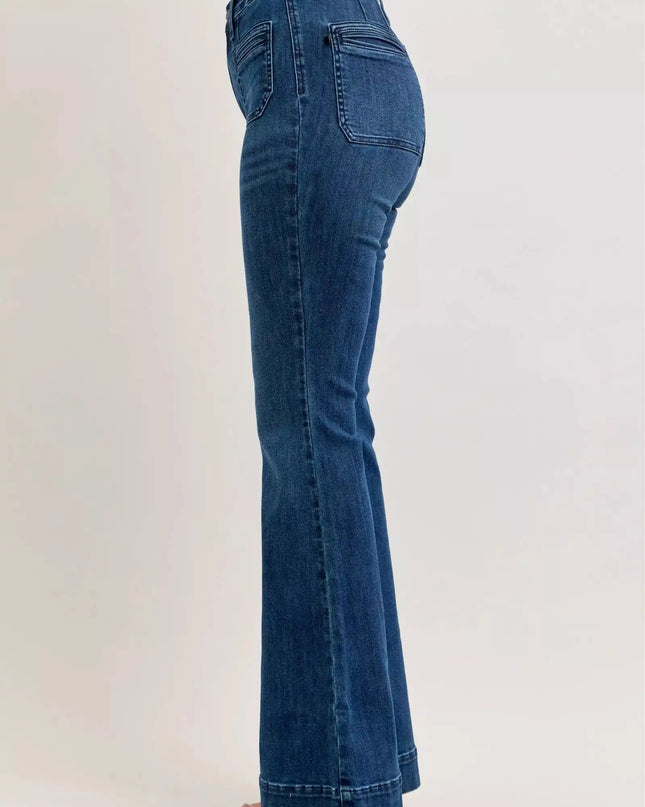 Judy Blue High-Waisted Flare Jeans with Front Pockets - Sleekdenim.com