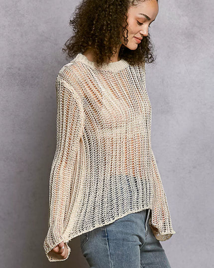 POL Openwork Round Neck Knit Cover Up - Sleekdenim.com